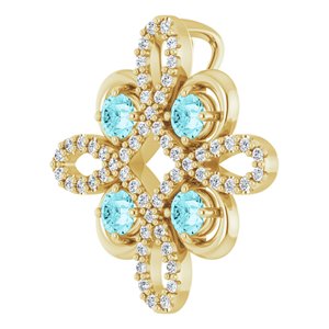 14K Yellow Gold Natural Blue Zircon & 1/6 CTW Natural Diamond Clover Pendant
