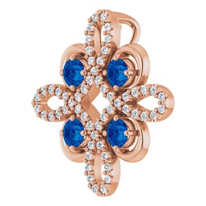 14K Rose Gold Natural Blue Sapphire & 1/6 CTW Natural Diamond Clover Pendant
