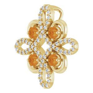 14K Yellow Gold Natural Citrine & 1/6 CTW Natural Diamond Clover Pendant