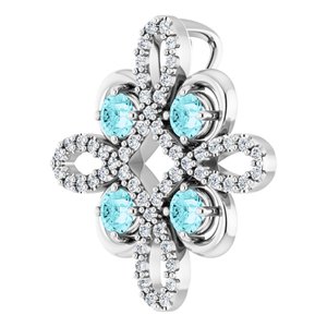 14K White Gold Natural Blue Zircon & 1/6 CTW Natural Diamond Clover Pendant