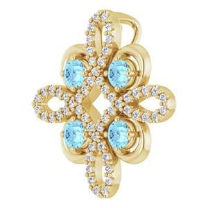 14K Yellow Gold Natural Aquamarine & 1/6 CTW Natural Diamond Clover Pendant