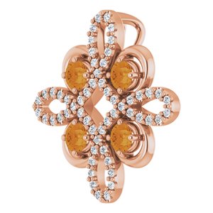 14K Rose Gold Natural Citrine & 1/6 CTW Natural Diamond Clover Pendant