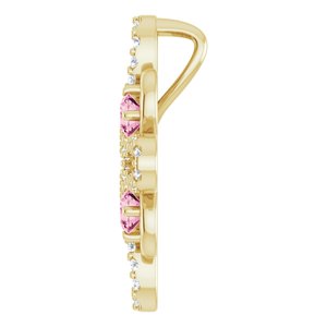 14K Yellow Gold Natural Pink Tourmaline & 1/8 CTW Natural Diamond Clover Pendant