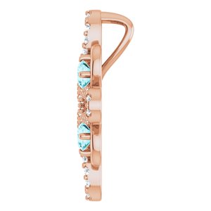 14K Rose Gold Natural Blue Zircon & 1/6 CTW Natural Diamond Clover Pendant