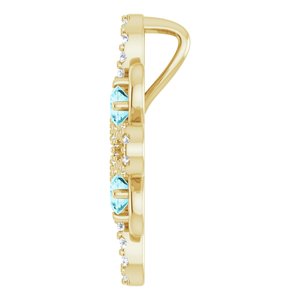 14K Yellow Gold Natural Blue Zircon & 1/6 CTW Natural Diamond Clover Pendant