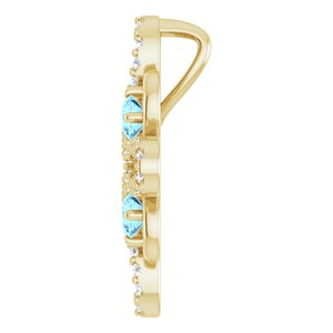 14K Yellow Gold Natural Aquamarine & 1/6 CTW Natural Diamond Clover Pendant