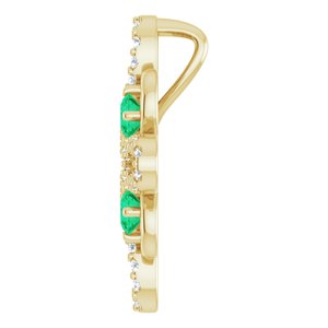 14K Yellow Gold Natural Emerald & 1/6 CTW Natural Diamond Clover Pendant