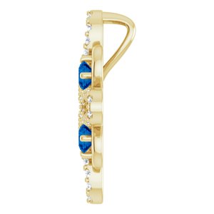14K Yellow Gold Natural Blue Sapphire & 1/6 CTW Natural Diamond Clover Pendant