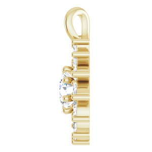 14K Yellow Gold Natural White Sapphire & 5/8 CTW Natural Diamond Halo-Style Pendant