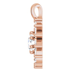 14K Rose Gold Natural White Sapphire & 5/8 CTW Natural Diamond Halo-Style Pendant