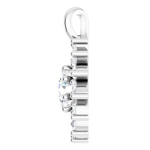 Sterling Silver Natural White Sapphire & 5/8 CTW Natural Diamond Halo-Style Pendant