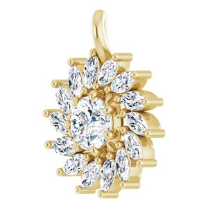 14K Yellow Gold Natural White Sapphire & 5/8 CTW Natural Diamond Halo-Style Pendant