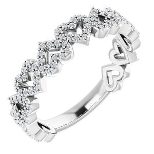 14K White Gold 1/3 CTW Natural Diamond Stackable Heart Ring