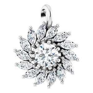 Platinum Natural White Sapphire & 5/8 CTW Natural Diamond Halo-Style Pendant