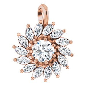 14K Rose Gold Natural White Sapphire & 5/8 CTW Natural Diamond Halo-Style Pendant