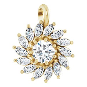 14K Yellow Gold Natural White Sapphire & 5/8 CTW Natural Diamond Halo-Style Pendant