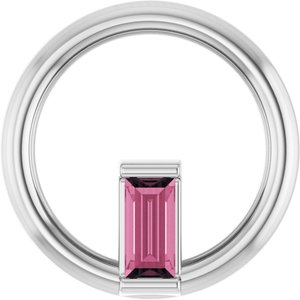 14K White Gold Natural Pink Tourmaline Circle Pendant