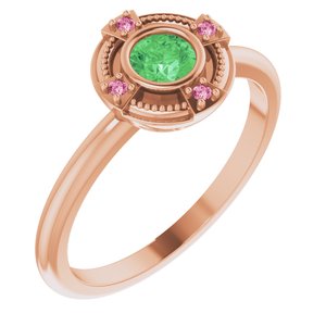 14K Rose Gold Natural Tsavorite Garnet & Natural Pink Tourmaline Compass Ring
