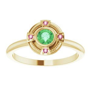 14K Yellow Gold Natural Tsavorite Garnet & Natural Pink Tourmaline Compass Ring