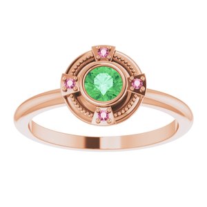 14K Rose Gold Natural Tsavorite Garnet & Natural Pink Tourmaline Compass Ring