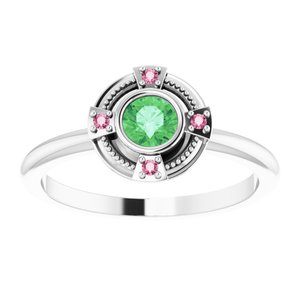 Sterling Silver Natural Tsavorite Garnet & Natural Pink Tourmaline Compass Ring