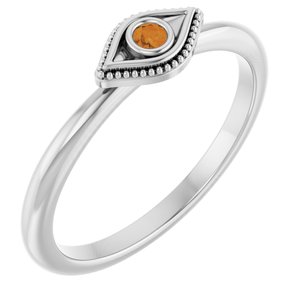 Sterling Silver Natural Citrine Stackable Evil Eye Ring