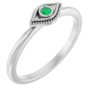 Platinum Natural Emerald Stackable Evil Eye Ring