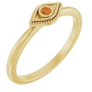 14K Yellow Gold Natural Citrine Stackable Evil Eye Ring
