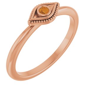 14K Rose Gold Natural Citrine Stackable Evil Eye Ring