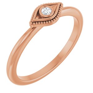 14K Rose Gold Natural White Sapphire Stackable Evil Eye Ring