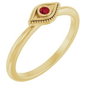 14K Yellow Gold Lab-Grown Ruby Stackable Evil Eye Ring