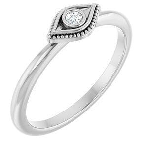 Sterling Silver Natural White Sapphire Stackable Evil Eye Ring