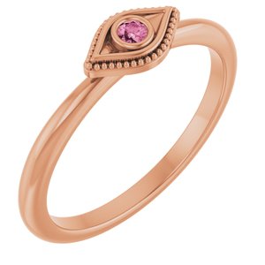 14K Rose Gold Natural Pink Tourmaline Stackable Evil Eye Ring