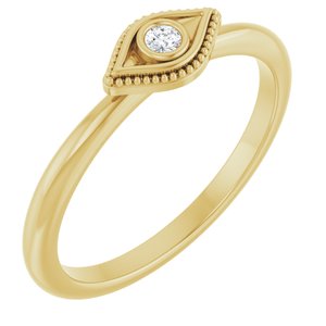 14K Yellow Gold Natural White Sapphire Stackable Evil Eye Ring