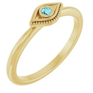 14K Yellow Gold Natural Blue Zircon Stackable Evil Eye Ring