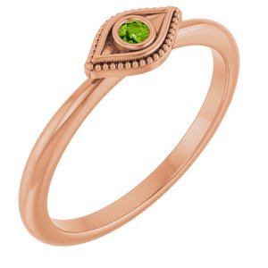 14K Rose Gold Natural Peridot Stackable Evil Eye Ring
