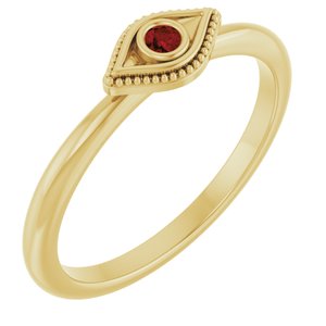 14K Yellow Gold Natural Mozambique Garnet Stackable Evil Eye Ring
