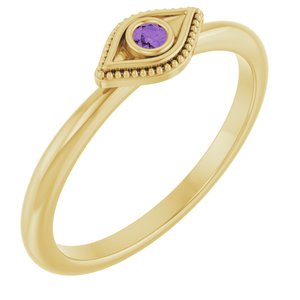 14K Yellow Gold Natural Amethyst Stackable Evil Eye Ring