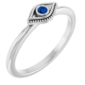 Platinum Natural Blue Sapphire Stackable Evil Eye Ring