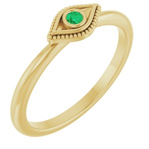 14K Yellow Gold Lab-Grown Emerald Stackable Evil Eye Ring