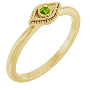 14K Yellow Gold Natural Peridot Stackable Evil Eye Ring