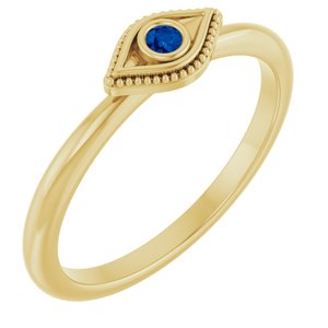 14K Yellow Gold Natural Blue Sapphire Stackable Evil Eye Ring