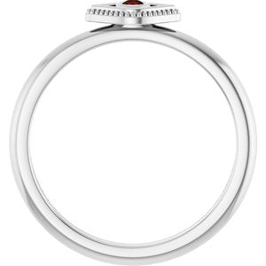 14K White Gold Natural Mozambique Garnet Stackable Evil Eye Ring