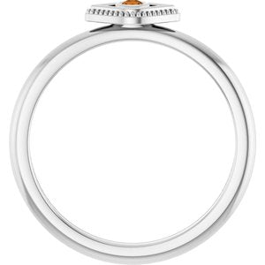 14K White Gold Natural Citrine Stackable Evil Eye Ring