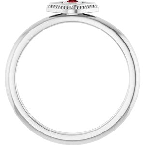 14K White Gold Lab-Grown Ruby Stackable Evil Eye Ring
