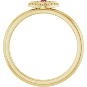 14K Yellow Gold Natural Pink Tourmaline Stackable Evil Eye Ring