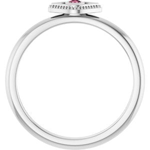 14K White Gold Natural Pink Tourmaline Stackable Evil Eye Ring