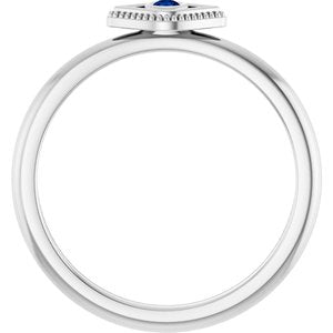 14K White Gold Lab-Grown Blue Sapphire Stackable Evil Eye Ring