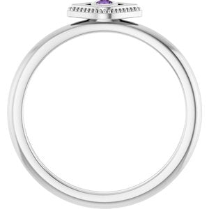 14K White Gold Natural Amethyst Stackable Evil Eye Ring