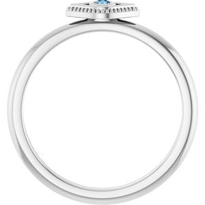 14K White Gold Natural Aquamarine Stackable Evil Eye Ring